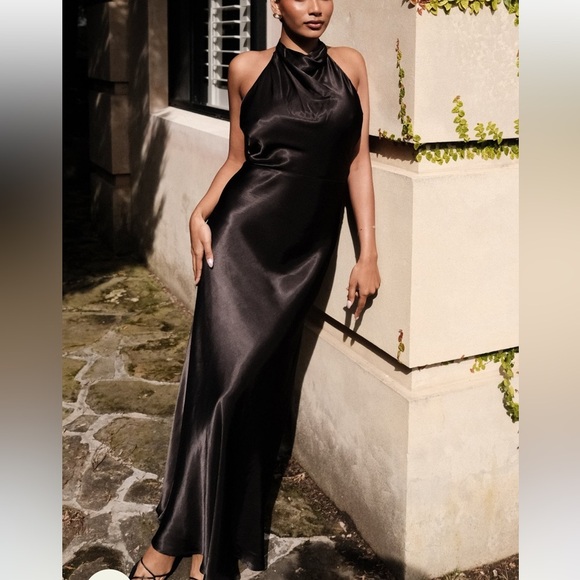 MESHKI new Claire Satin Drape Back Maxi Dress XL - Picture 1 of 15